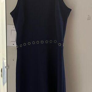 Michael Kors Navy Midi Dress with Embellished Waist